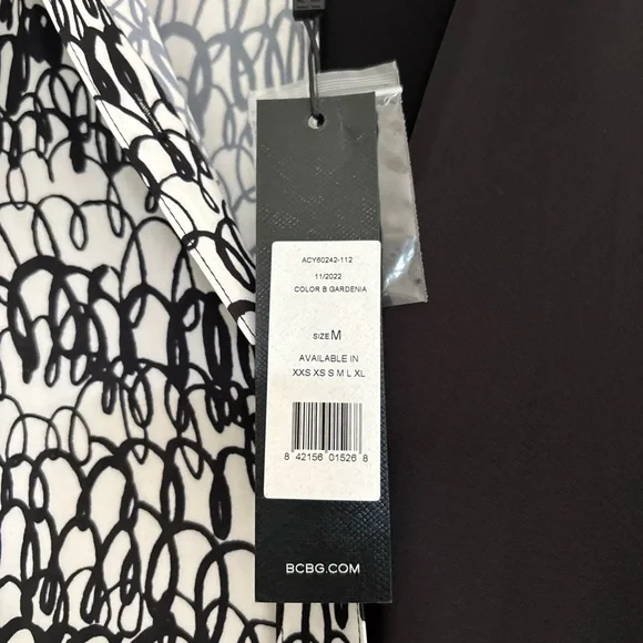 BCBG Black and White Asymmetrical Graphic Blouse - Picture 2 of 6